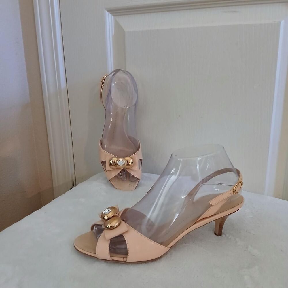 Y2K 90s Vintage Giuseppe Zanotti Design Slingback Kitten Heels Gold Jewel Bow 38